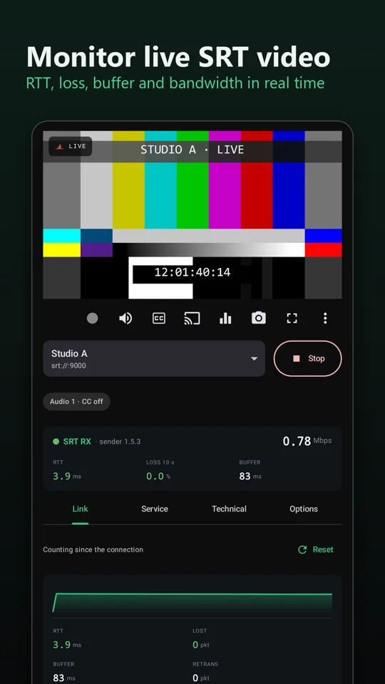 Live SRT link statistics